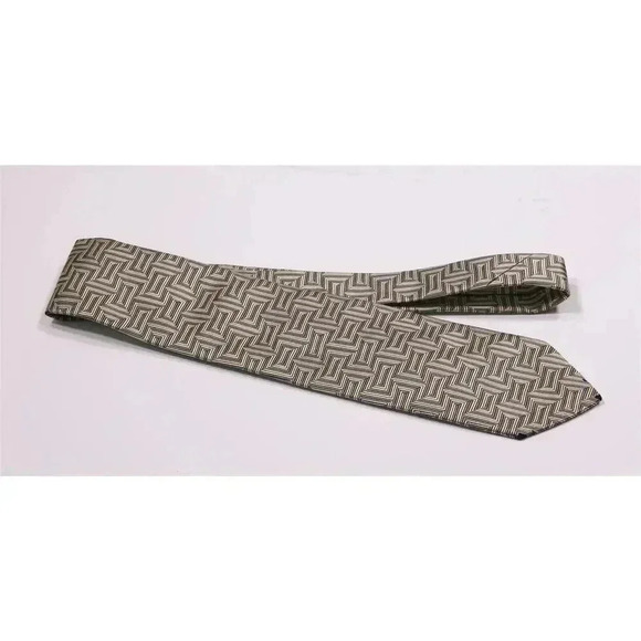 Paul Stuart Made in England by Drakes Gray/Gold Textured Woven Silk Necktie Tie - Picture 2 of 6